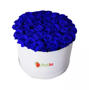 Modré růže bílá kulatá krabice 50 - 51 Ks