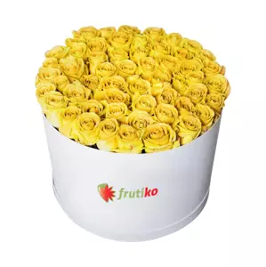 Žluté růže bílá kulatá krabice 50 - 51 Ks