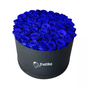 Modré růže černá kulatá krabice 30 - 32 ks